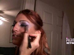 cute brunette coed prepares for night out with subtle fingering.