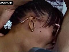 Beautiful Latina gives great blow job in a group orgy scene