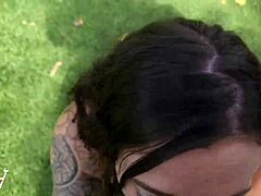 backyard pov with a curvy pawg in the garden