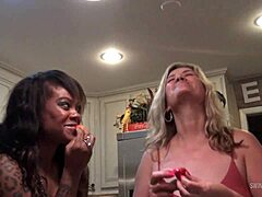 Hot Amateur Ebony and Brunette Lesbians Licking Pussy