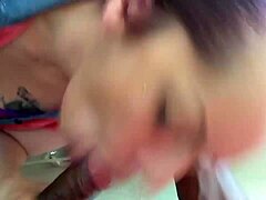 sexy puerto rican gives sloppy blowjob to big black cock