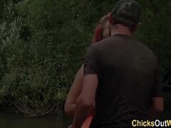 Natural tits bouncing while giving an oral sex to an amateur