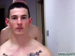 Uniformed gay men in training for gay porn video
