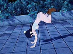 Moaning during footjob and handjob in Shibuya sex hentai!