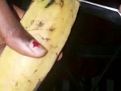 Mature woman masturbates with plantain and pepper to orgasm