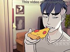 gay dudes get it on while sharing pizza