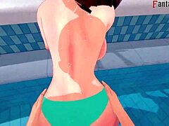 Anzu Mazaki's intense pool scene in Yu-Gi-Oh! hentai