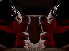 She gives artful blowjob with boxing gloves on big cock