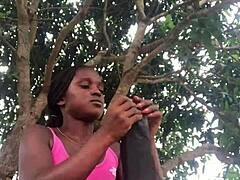 Beautiful shemale in sexy clothes unboxes new package in public