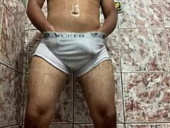 I removed my white underwear in the shower for a solo moment