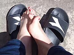 Feet in the Sun Before Pedicure, Showing Off Beautiful Toes and Soles.