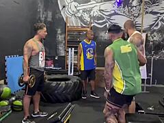 brazilian amateur gives ass to four tattooed hunks