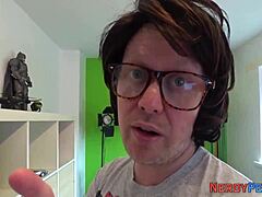A nerdy amateur gets a blow job from a beautiful woman