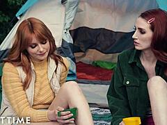 adult time lesbian camping: redhead lacy lennon and aria carson tribbing outdoors 😘