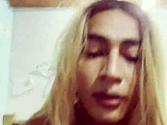 Young trannie with small boobs shows off her skills