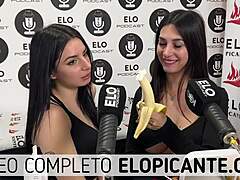 mielcita and almendra suck the creamy banana and swallow it all