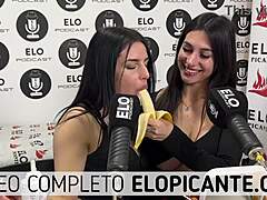 mielcita and almendra suck the creamy banana and swallow it all