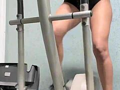 brave girl licks pussy in the gym, voyeur style.