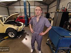gay twink mechanic gives blowjob before boss arrives