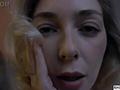 damn, this sofa lover in heels shows off shaved pussy! hot!