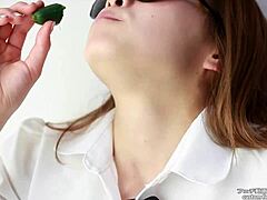 asian japanese women make sounds while eating cucumber