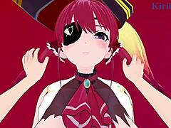 Houshou marine and ookami mio engage in intense pov sex in hololive vtuber hentai