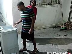 My neighbor saw me naked sweeping and made me suck