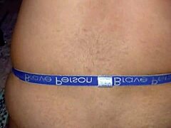 Riding thick dildo close up