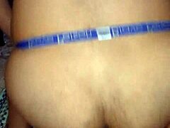 Riding thick dildo close up