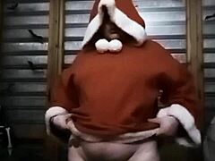 Natural tits massage during christmas show