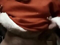 Natural tits massage during christmas show