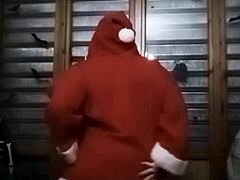 Natural tits massage during christmas show