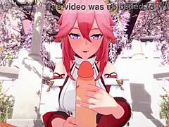 Animated hentai with Yae Miko in sensual 3D environment