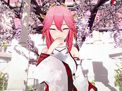 yae miko sucks cock in pov hentai from genshin impact?