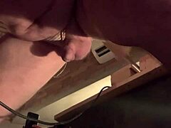 Fat white gay sissy squirts cum during machine fucking.