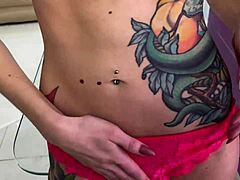 The blonde woman gets fucked with a strap-on, sucking and playing with big tits