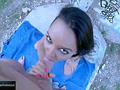 wonderful brunette girl gets licked and fucked in missionary outdoor