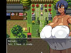 tanned girl natsuki in hentai game ep 11 gets masturbated by village chief while changing in public