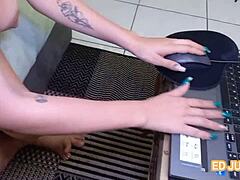 Pretty cam girl with natural tits gets fucked hard