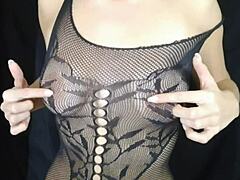 Brunette teen with pigtails and natural puffy nipples hits real orgasm