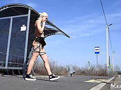 sexy tattooed girl in lingerie gets cum outdoors