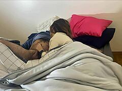 blonde gives blowjob to group in early morning, swallowing cum.