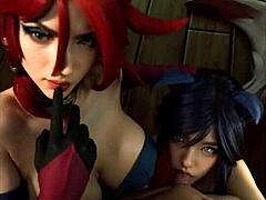 Uncensored League of Legends cosplay featuring Miss Fortune and Ahri