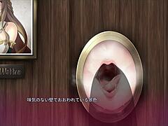 sister sucking through wall hole in anime