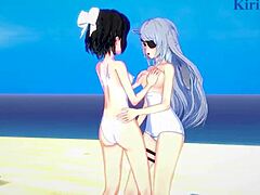 3D animated teen lesbians Miku and Laura in action
