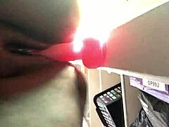 wow, fat ebony pussy drips cum after fucking with dildo in pov