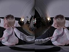 In the DARK ROOM VR, the big boss gets a blowjob from a blonde with big tits.