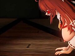 having intense back sex with reimu in 3d hentai leading to creampie and cumshot on her big tits and pussy