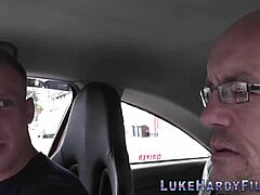 British brunette gets spitroasted in gay 3some with big cock, monster cock, cumshot, and facial!