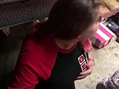 Bbw With Huge Natural Tits Passionately Gives Blowjob In The Garage